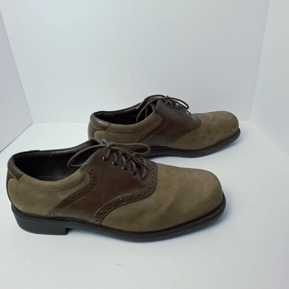 Rockport Men's 9W Leather Suede Brogue Saddle Dress Shoes Square‎ toe Oxford
